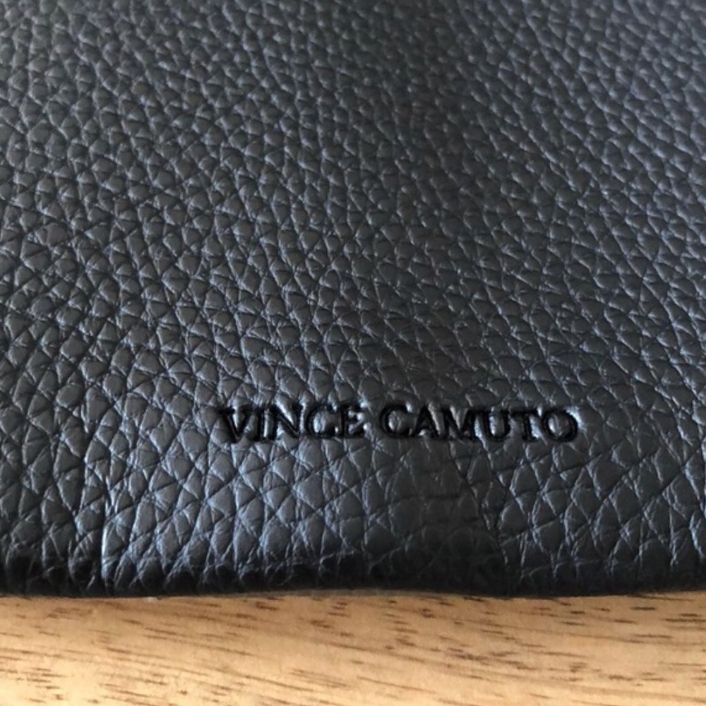 NEW VINCE CAMUTO  Black & Gray Tote Bag LUX VEGAN LEATHER 17 x 12 w Dustbag - Picture 6 of 11